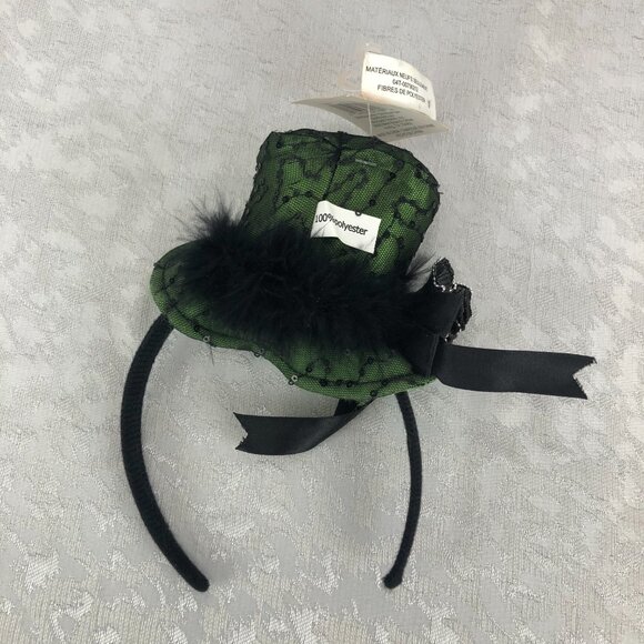 Celebrate It Sequin Black and Green Victorian Style Mini Top Hat on a Headband - Picture 2 of 10